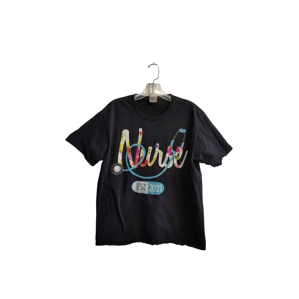Port & Company Women's Large‎ Black Nurse Graphic Short Sleeve T-Shirt